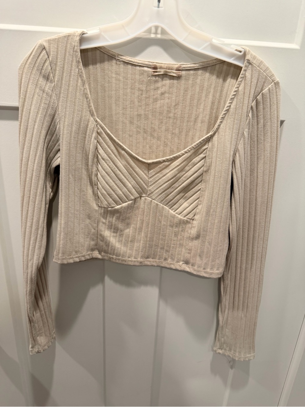Altar’d State Beige Ribbed Bustier Long Sleeve Crop Top Large